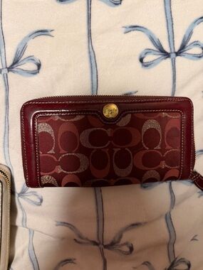 Coach Burgundy Signature Zip Wallet